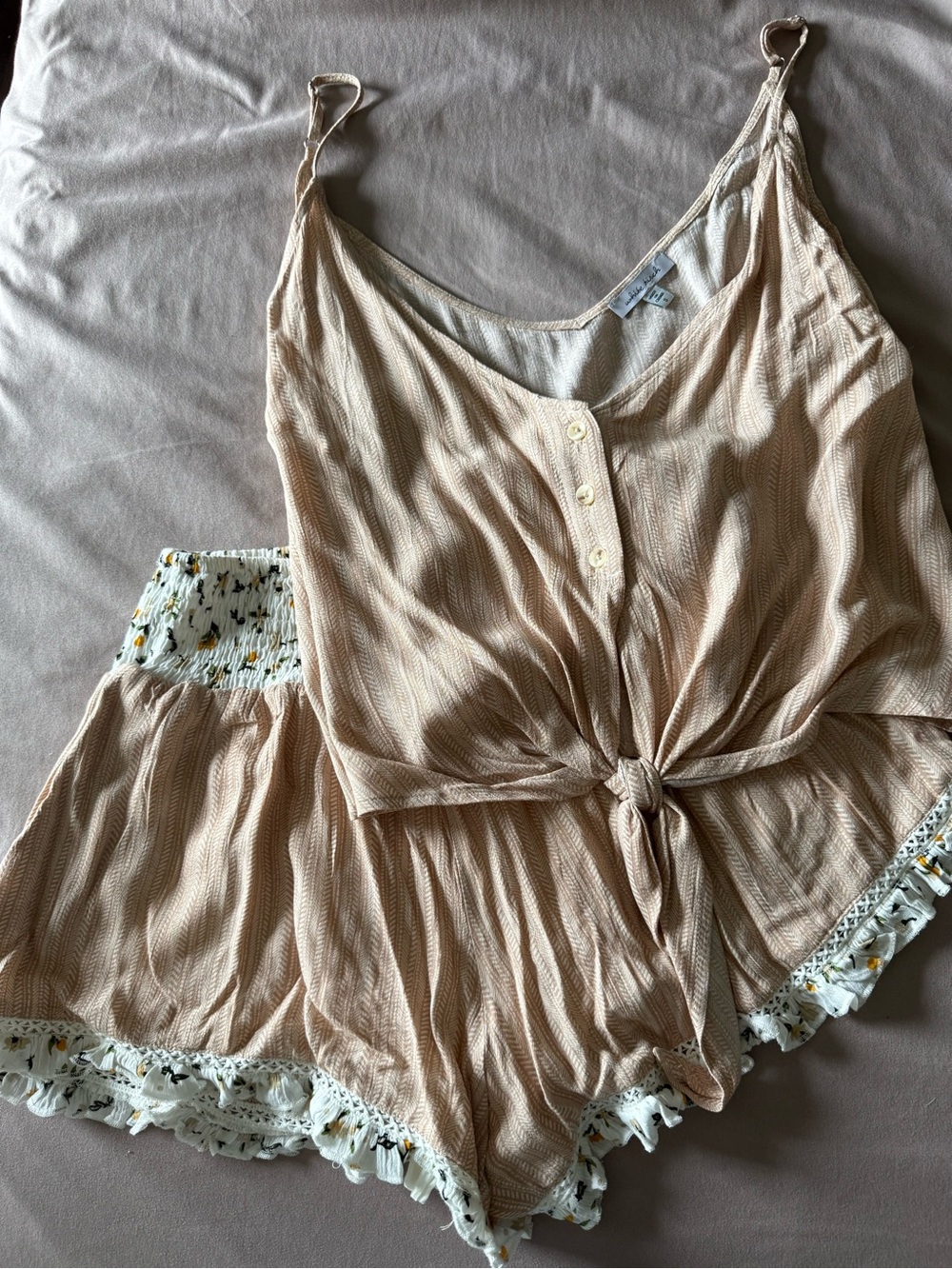 White Birch Beige Tie-Front Cami & Shorts Set